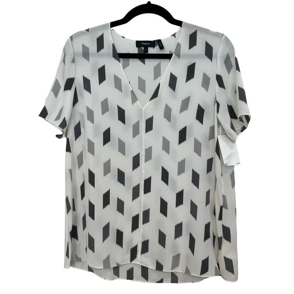 THEORY NWOT $295 White Silk V Neck Blouse Bruch Print Size P US 0 - Picture 3 of 6